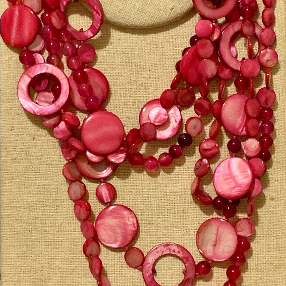Stunning shades of pink Artisian 3 strand  Glass Necklace